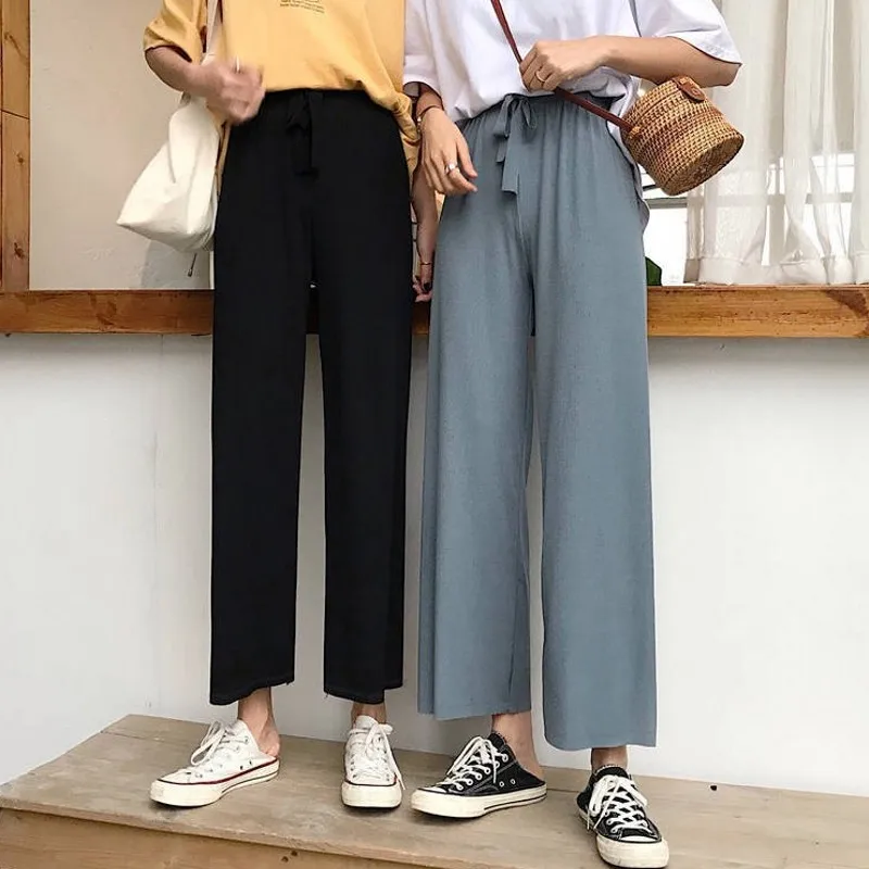 

Women Wide Leg Pants Solid Color 2023 Spring Summer Fashion Streetwear High Waist Straight Trousers Female Casual Loose Pants