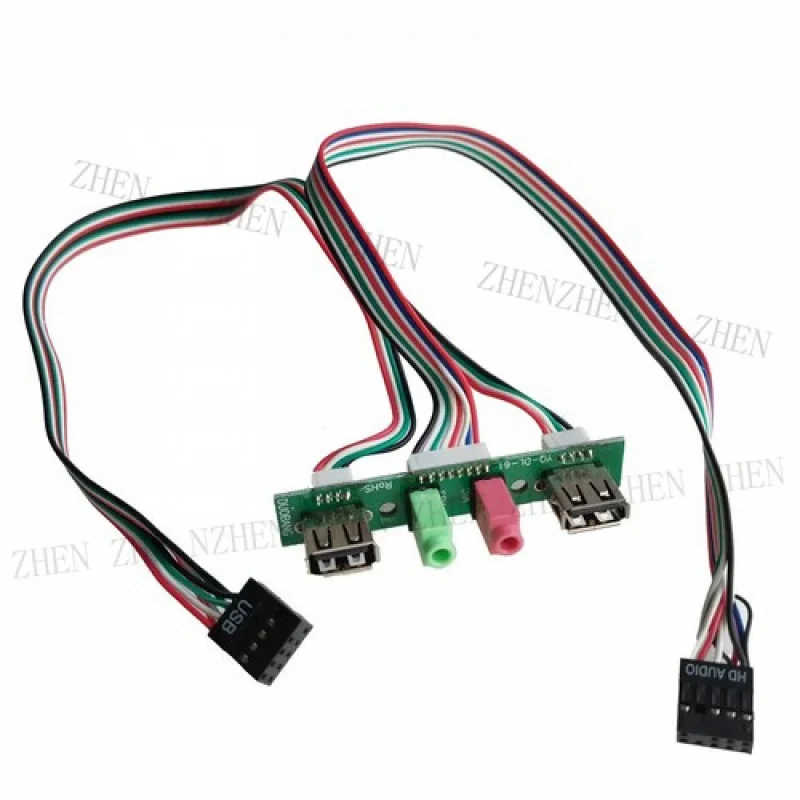 Y Y 30cm 2-Port USB 2.0 9Pin 3.5mm HD Audio Motherboard Cable Front Panel 74x13mm