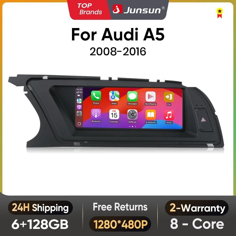 Junsun 8,8 pulgadas CarPlay para Apple Radio de coche Multimedia para Audi A5 2009-2016 Bluetooth inalámbrico Android Auto 4G WiFi GPS estéreo