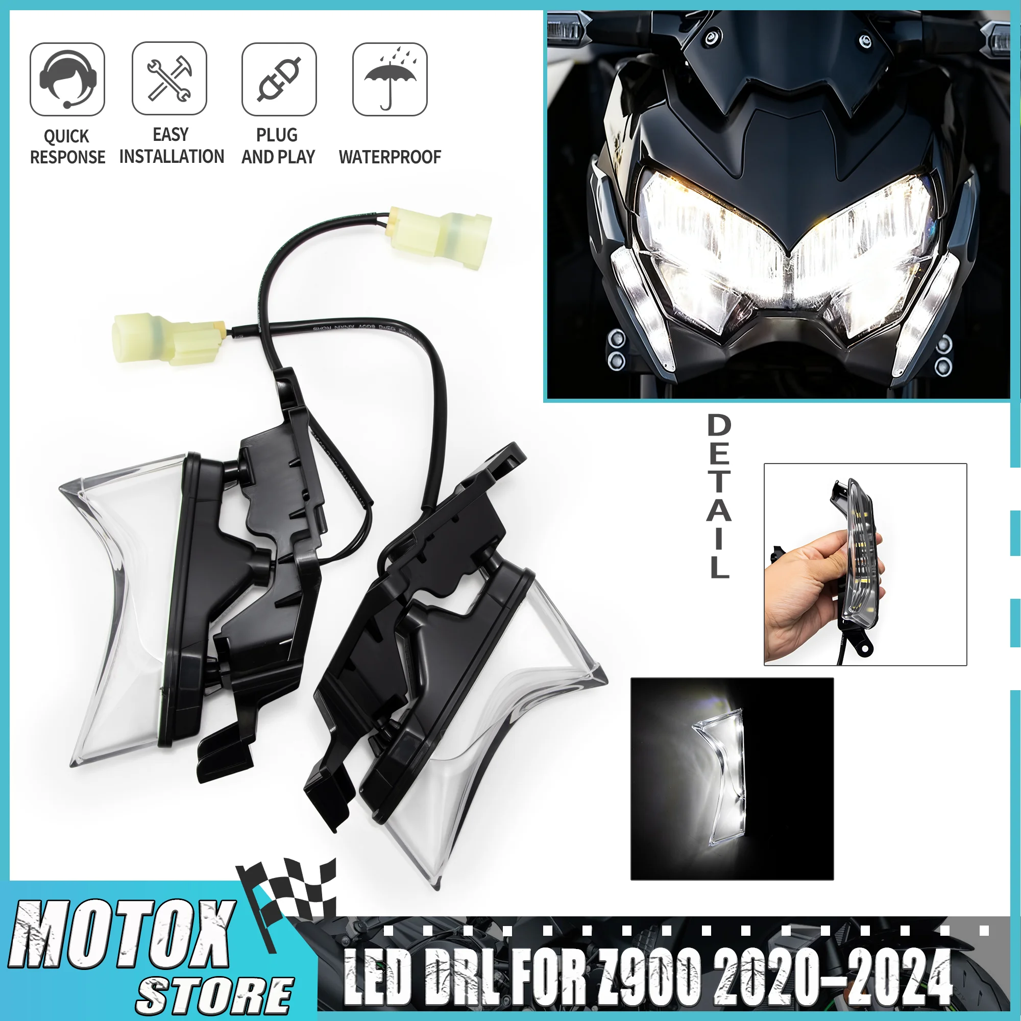 Feux de jour adaptés pour Kawasaki Z900 Z 2020 – 2024 Z 900 2021 2022 2023LED, phare avant antibrouillard DRL, clignotant latéral