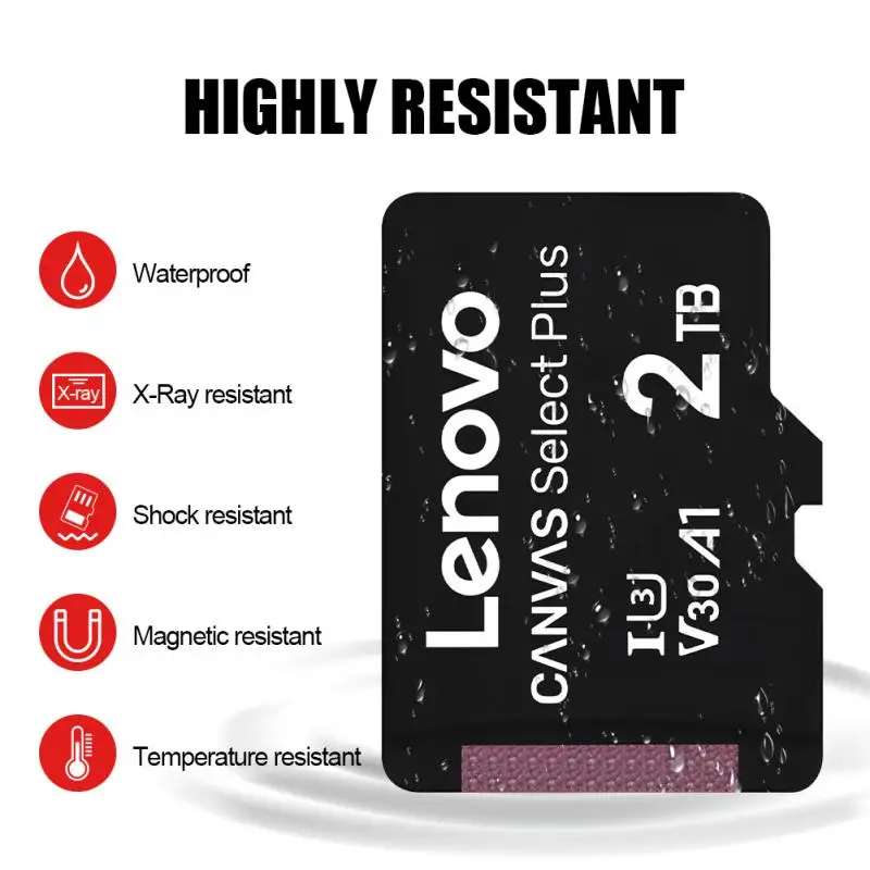 Lenovo-Ultra Memory Card, 2TB, Velocidade Rápida, UHS-1 Memory Cards, Micro TF, Cartão SD, À Prova de Choque, Super Compatibilidade