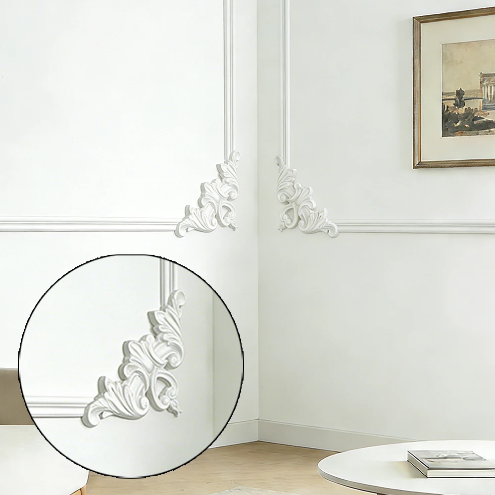 European Style PU Ceiling Corner Flower, Lightweight Waterproof Decor Moulding, for Living Room TV Wall Home Interior Decoration