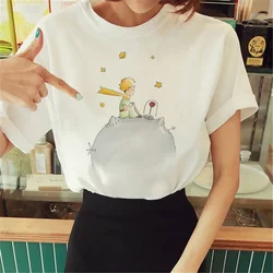 Camiseta feminina do desenho animado O Pequeno Príncipe, manga curta, camiseta Harajuku, roupas de menina, Anime, Anos 2000