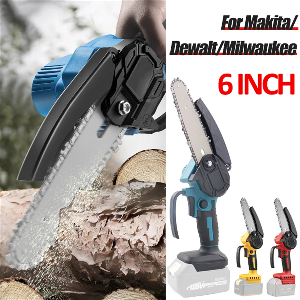 Mini Chainsaw 4/6InCordless Woodworking Handheld Garden Electric Saw Cutting Power Tool Fit Makita/Dewalt/Milwaukee 18V Battery