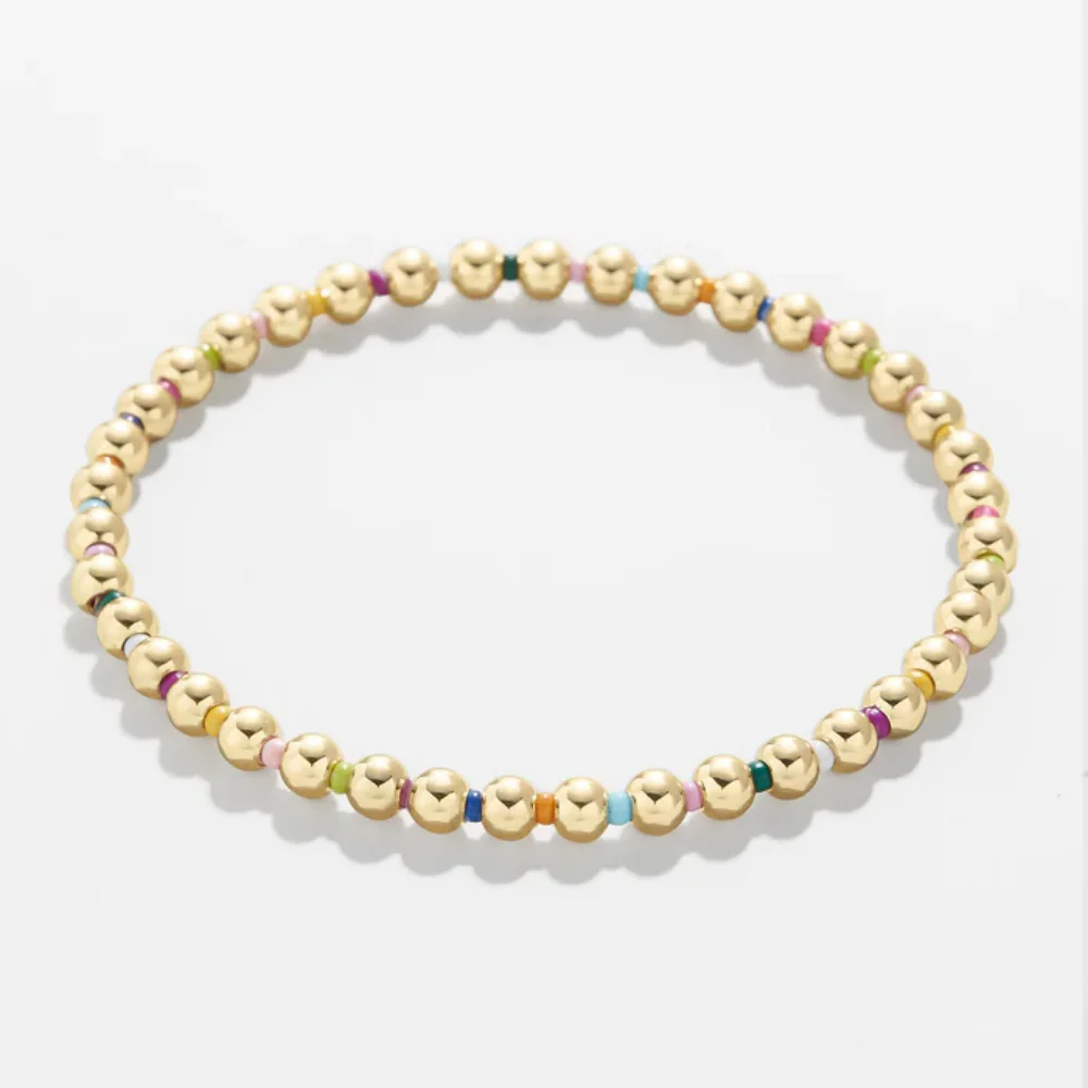 KKBEAD Unfade 3mm bransoletka z koralików w kolorze złotym Boho kolorowa biżuteria dla kobiet dziewczyna prezent rozciągliwe bransoletki Pulseras Femme