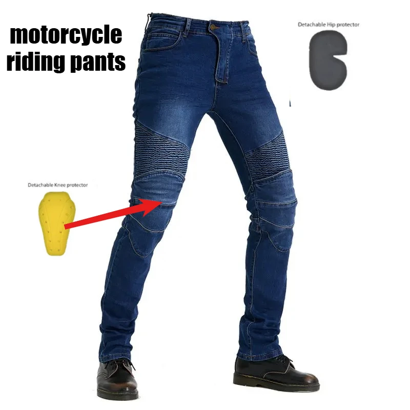 

Classic Black Blue Motorcycle Riding Jeans with Knee Hip Pads Motocross Racing Pants Motorbike Cycling Trousers Protective Pants