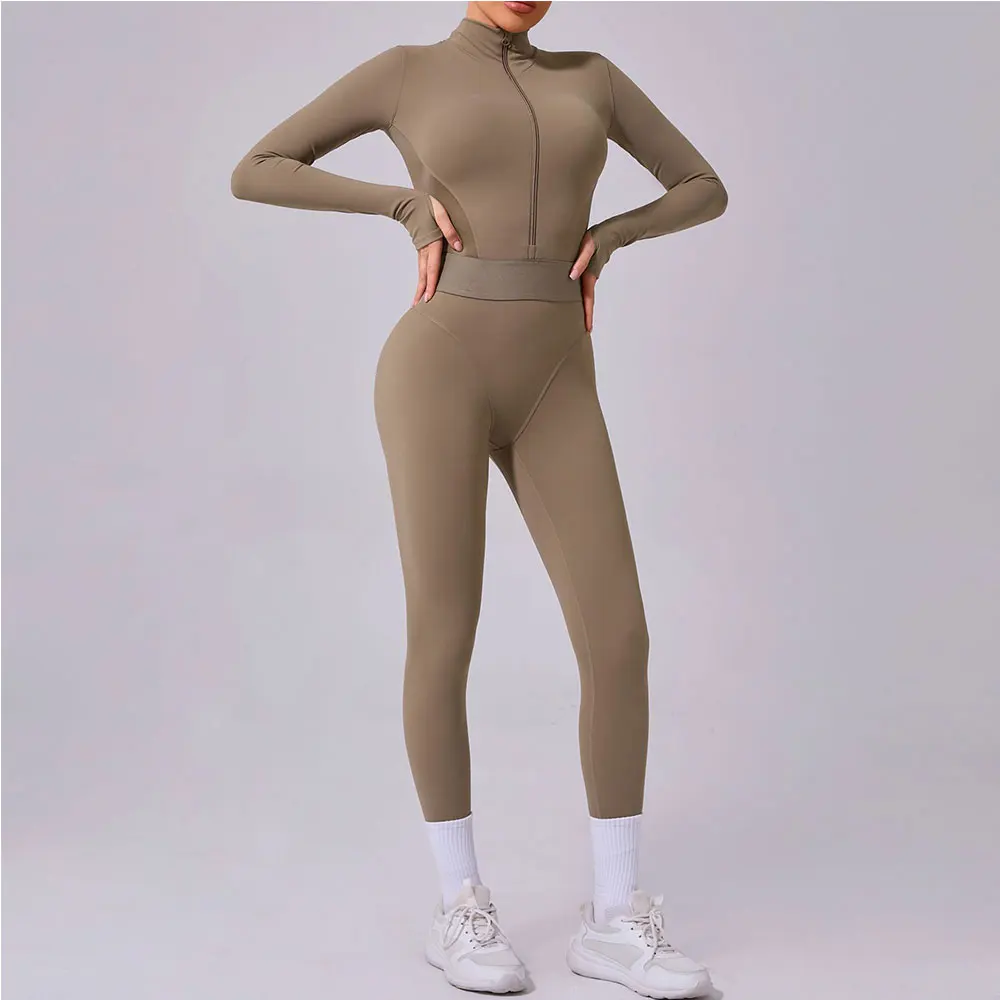 Women Tracksuit Yoga Set One-piece Suit Female Rompers Quick Dry Yoga Clothing Workout Bodysuits Sports Jumpsuit Long Sleeved