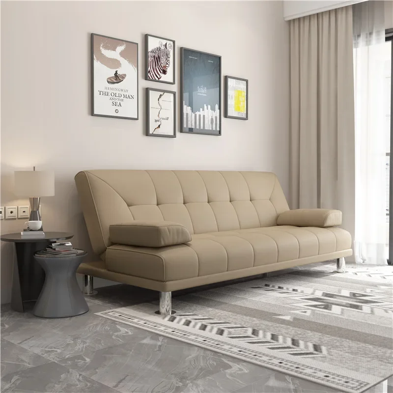 Folding dual-purpose sofa bed black  sofa modern simple office multi-functional small apartment leather art three people