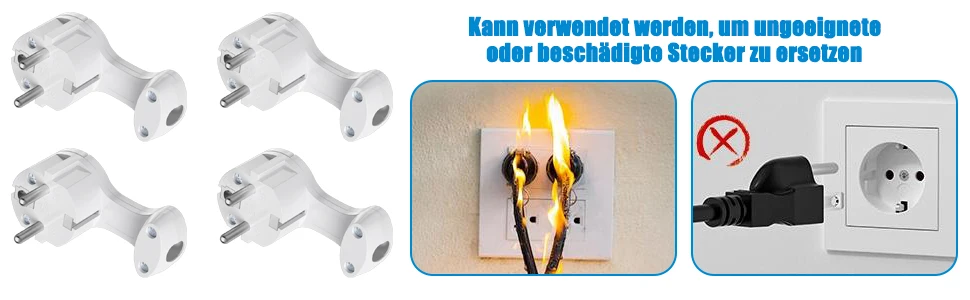 4 Schuko-Flachsteckeradapter mit Klappgriffen für Austauschbare Verkabelung, Stromstecker-Steckeradapter, Europäischer Standard – Detail 12