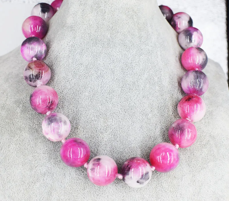 wow! black pink  jade  necklace  round 12/14/16/18/20mm  46cm nature wholesale bead  FPPJ