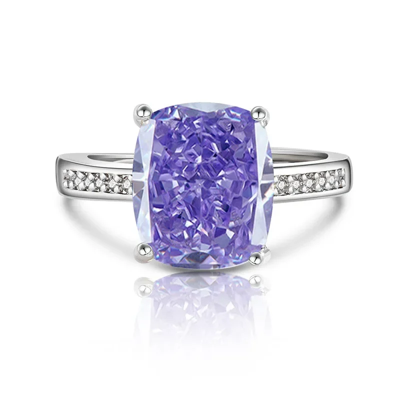 925 Sterling Silver Stylish Simple Ice Flower Cut Colored Zircon Ring Birthday Anniversary Wedding Party Gift