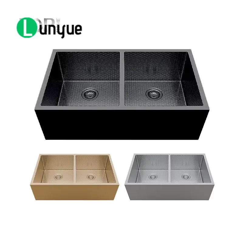 Modern Rectangular Stainless Steel Kitchen Sink Double Bowl Apron Front Brushed Finish Durable Farmhouse Style