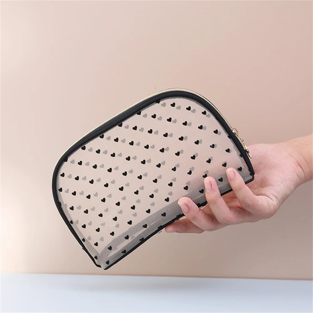 Heart Transparent Mesh Makeup Bag Multifunction Portable Women Cosmetic Storage Pouch Ladies Toiletry Lipstick Organizer Bags