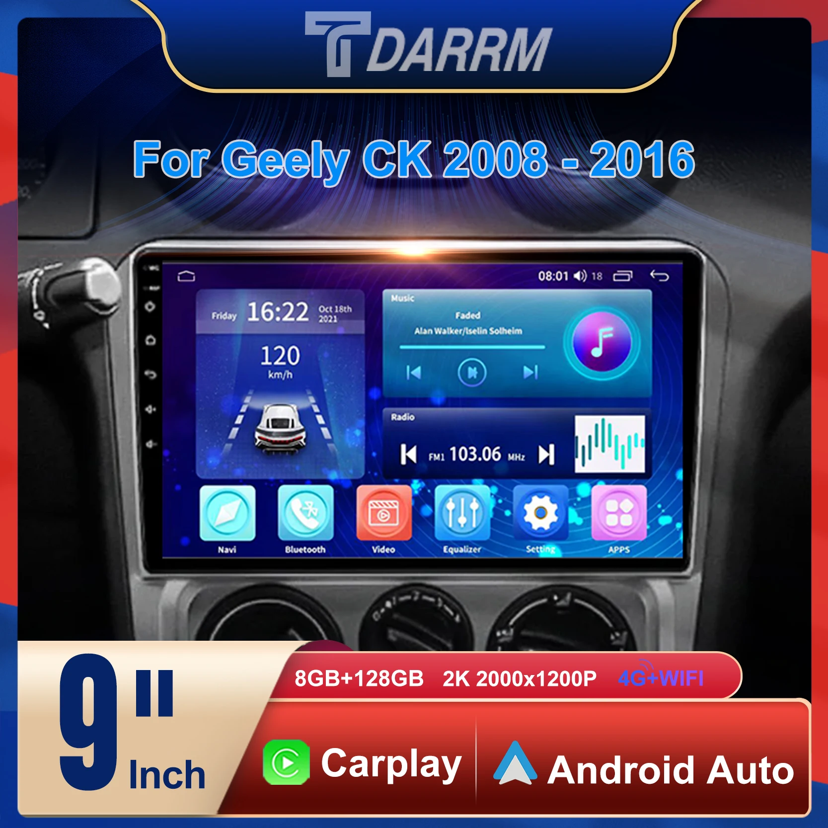 لجيلي CK 2008 - 2016 أندرويد 12 سيارة الوسائط المتعددة راديو فيديو GPS CarPlay 9 بوصة رأس الشاشة وحدة 2K QLED ستيريو مشغل أقراص مضغوطة #1