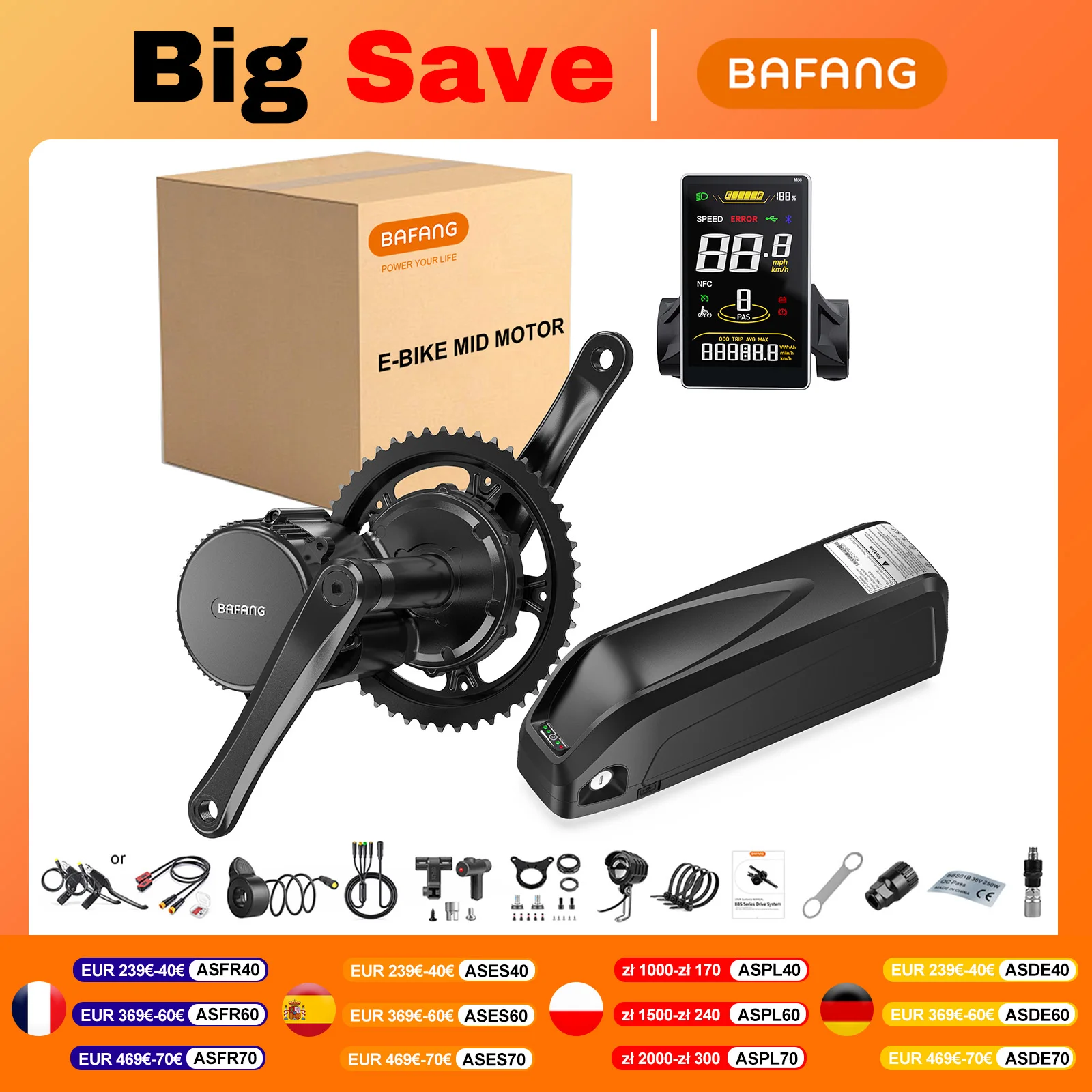 36V 250W Bafang Motor BBS01B BBS01 Mid Drive Motor Electric Bike Ebike Conversion Kit 36V 17.4Ah 21Ah 25Ah Lithium Battery Kits