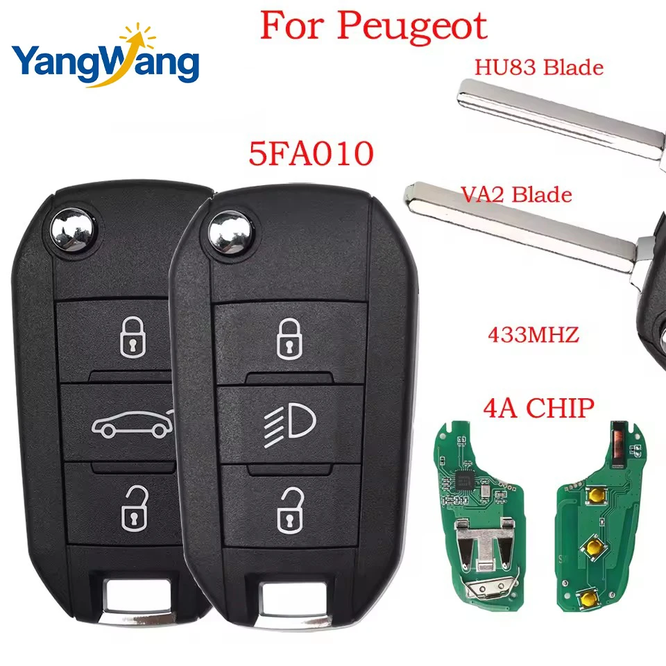

HU8435 4A Chip 433MHz VA2/HU83 llave remota de coche P/N 98 139 654 77 para Peugeot Expert 308 3008 408 508 C3 C4 Cactus C5 C