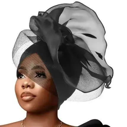 

Exaggerated Flower Ruffled Turban Cap for Women Nigeria Headpiece African Head Wraps Wedding Party Auto Gele Headtie Bonnet Hat