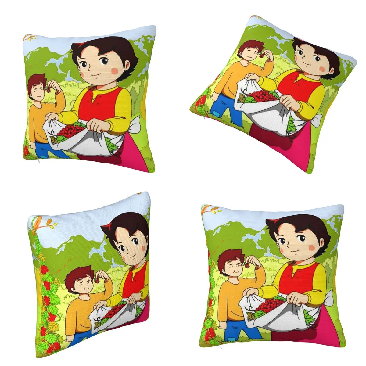Heidi Peter And Grandpa Alps Cartoon Square Pillowcase Cushion Cover Pillow Case Throw Pillow Cover for Home Bedroom Car