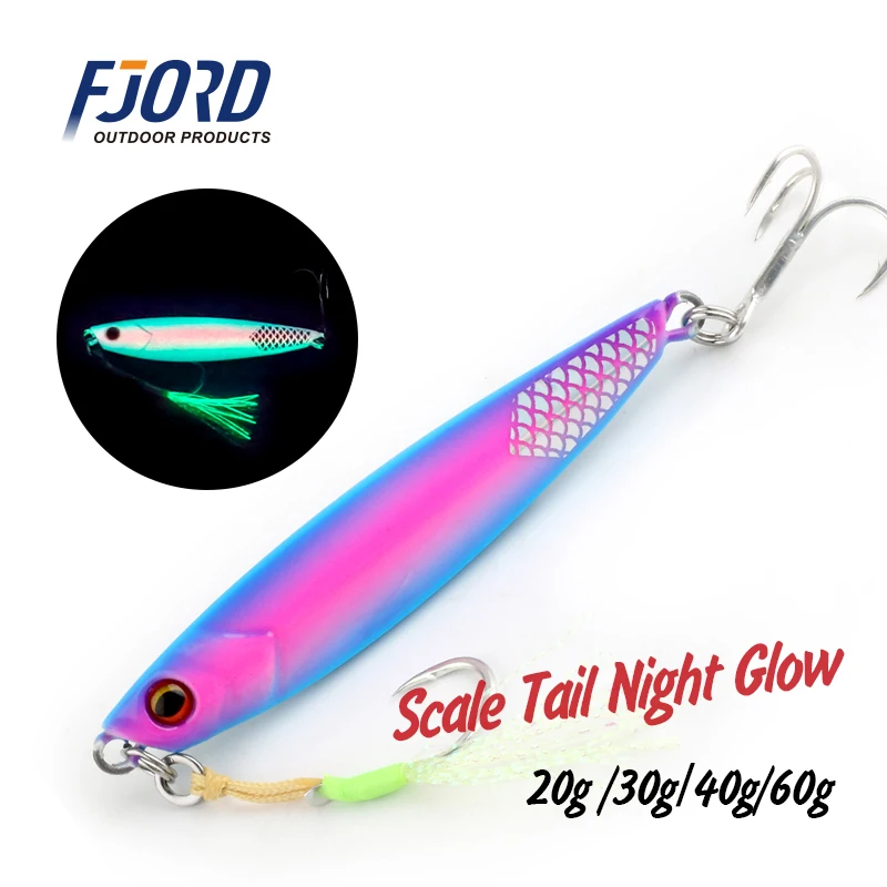 FJORD 20g 30g 40g 60g Metal Jig Shore Casting Hard Bait Scale Tail Night Glow Sea Fishing Lure Artificial Bait Fishing Equipment