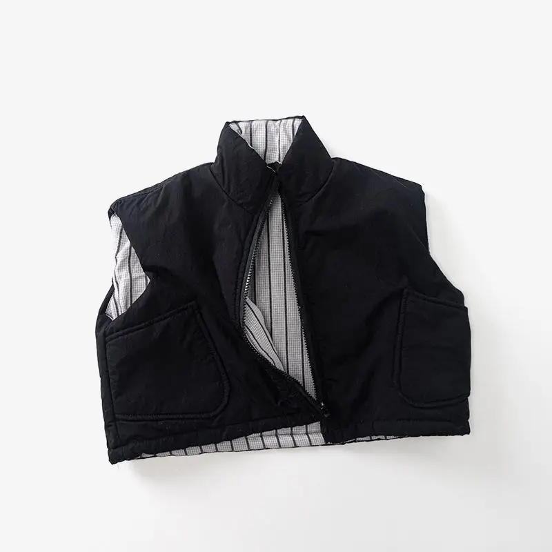 

2025 Winter New Children Cotton Padded Vest Boys Sleeveless Zipper Coat Thick Warm Baby Girls Striped Cardigan Kids Clothes