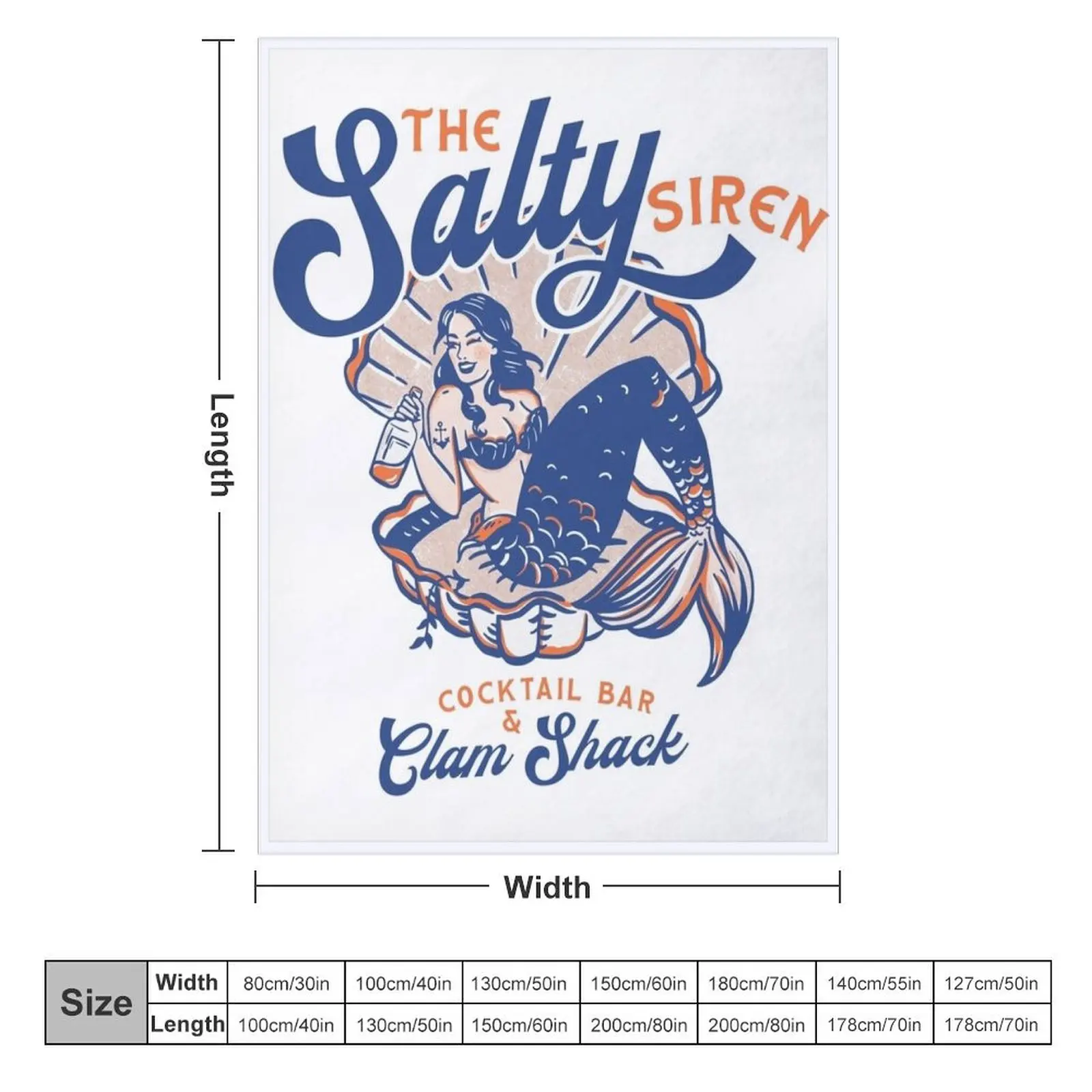 The Salty Siren Cocktail Bar & Clam Shack. Cute Retro Mermaid Travel Art Throw Blanket decorative Decoratives Blankets