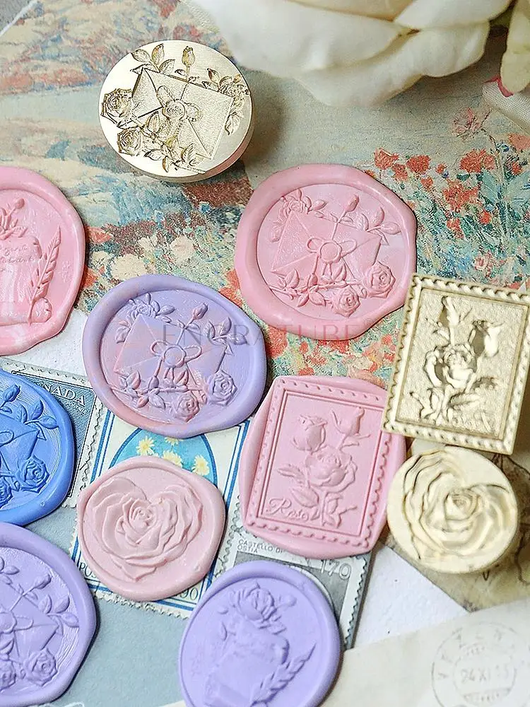 3D Embossed Wax Seal Stamp Frosted Heart Rose Love Eternal Handwritten Letter Gift Wrapping Wedding Greeting Card Decoration