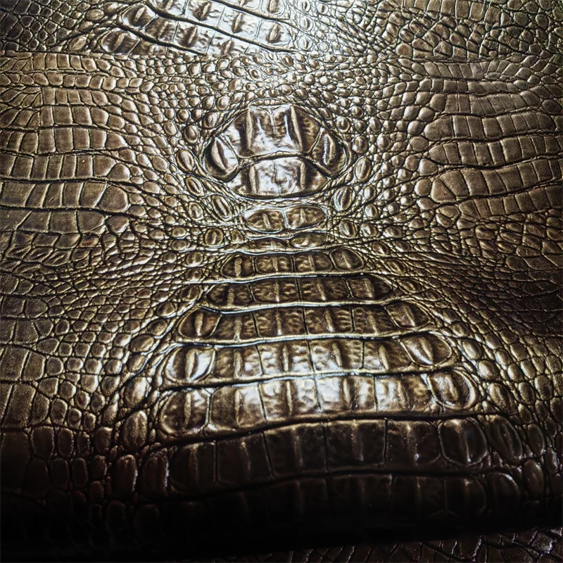 1mm Vintage Golden Brown Crocodile Grain Cowhide. Top-Grain Leather, Genuine Leather Material. Handmade DIY For Bags. Whole Cut.