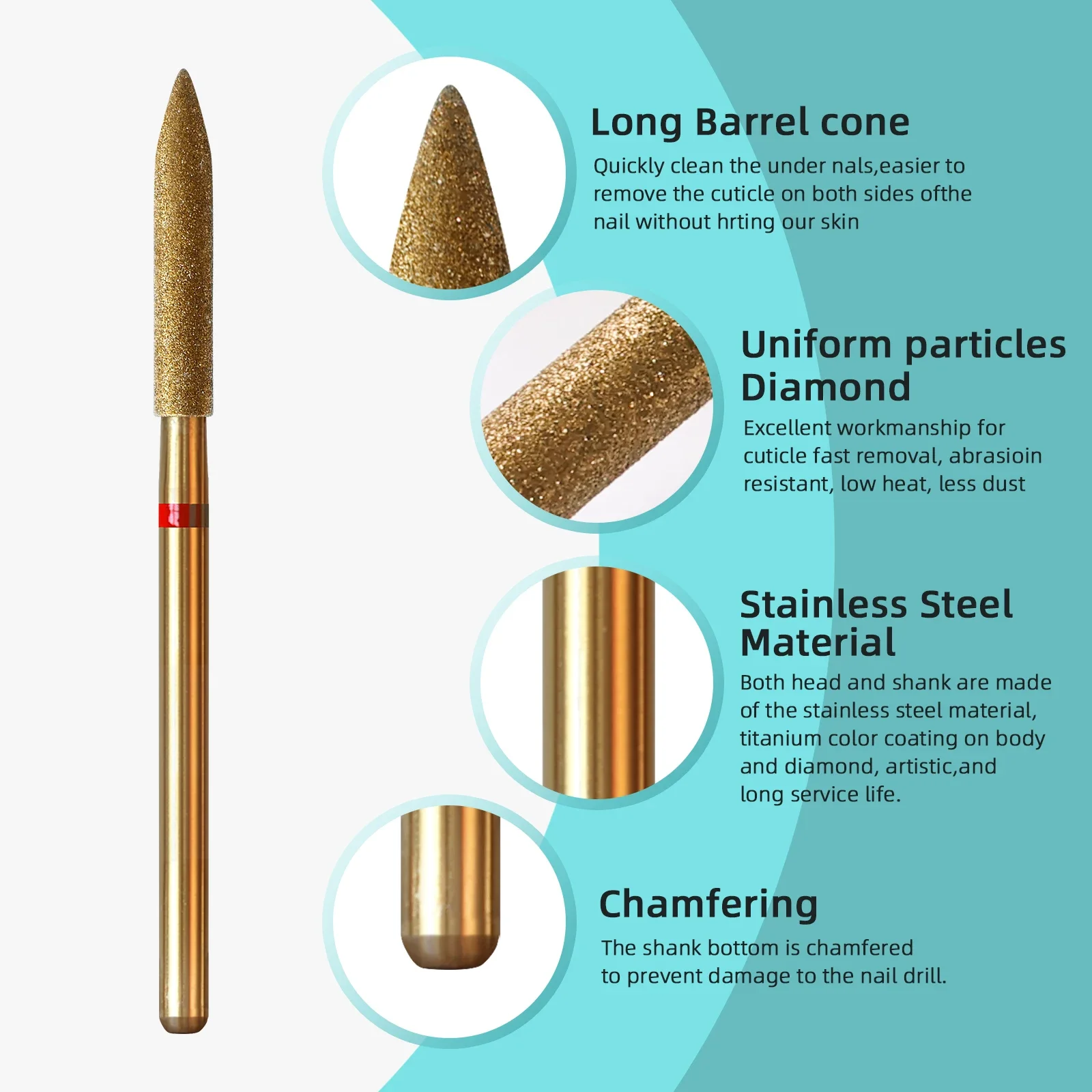 HYTOOS Broca para uñas para limpieza de cutículas, cono de barril grande de 3mm, brocas para uñas de diamante ruso de titanio, accesorios para limpiador de uñas de piel muerta