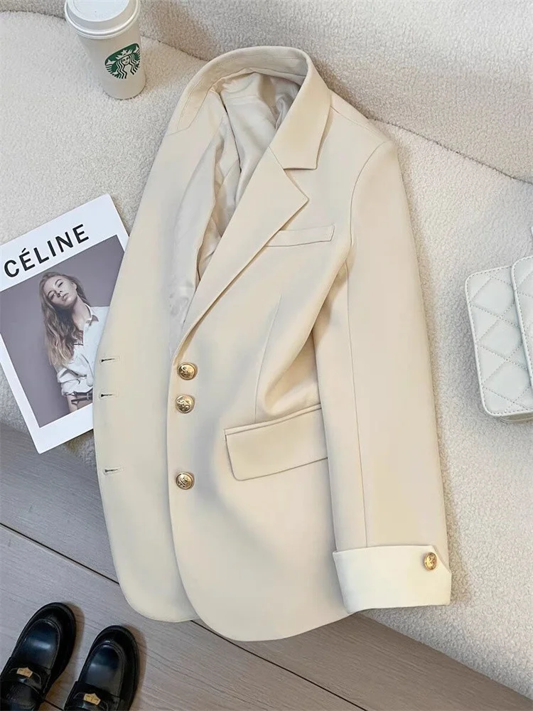 Elegant Women's Suit Chic Color Blocking Long Sleeve Turn-Down Collar Pocket Button Coats Daily Office Outfit Commuting Clothing