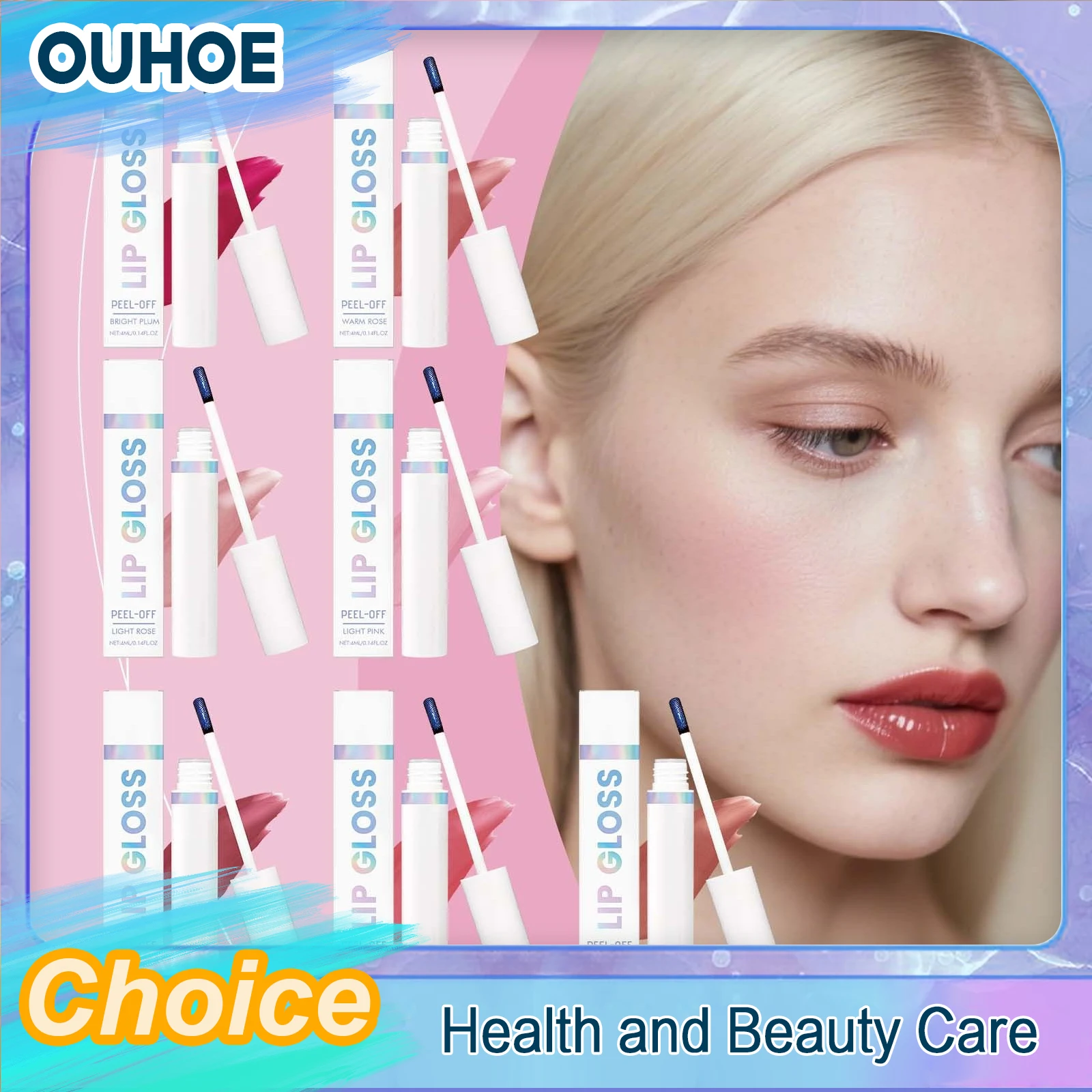 Moisturizing Tear off Lip Gloss Waterproof Long-Lasting Anti-Drying Peel Liquid Lipstick Pink Tint Natural Tearable Lips Glaze