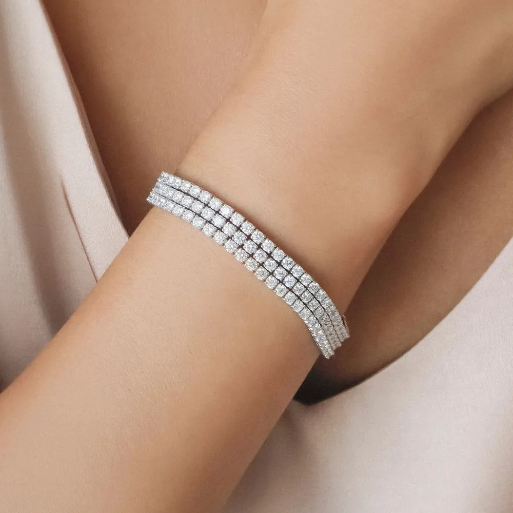 2022 New Luxury Three Rows Tennis Full Drills 2MM 18CM silver color on hand Bracelet Bangle For Women Jewelry Wholesale