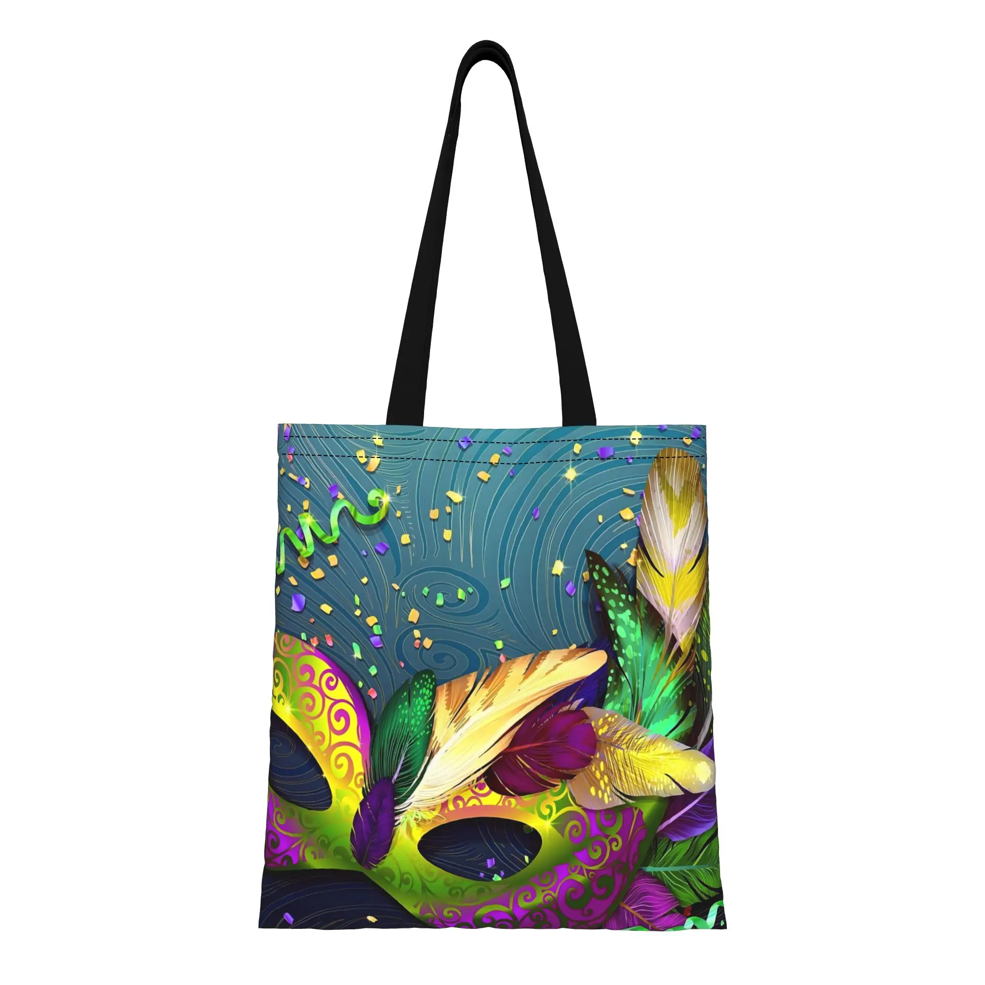 

1 шт. Большая вместительная традиционная маскарадная маска в золотисто-фиолетовом дизайне, холщовая сумка-тоут для Марди Гра, складная, с шикарным узором