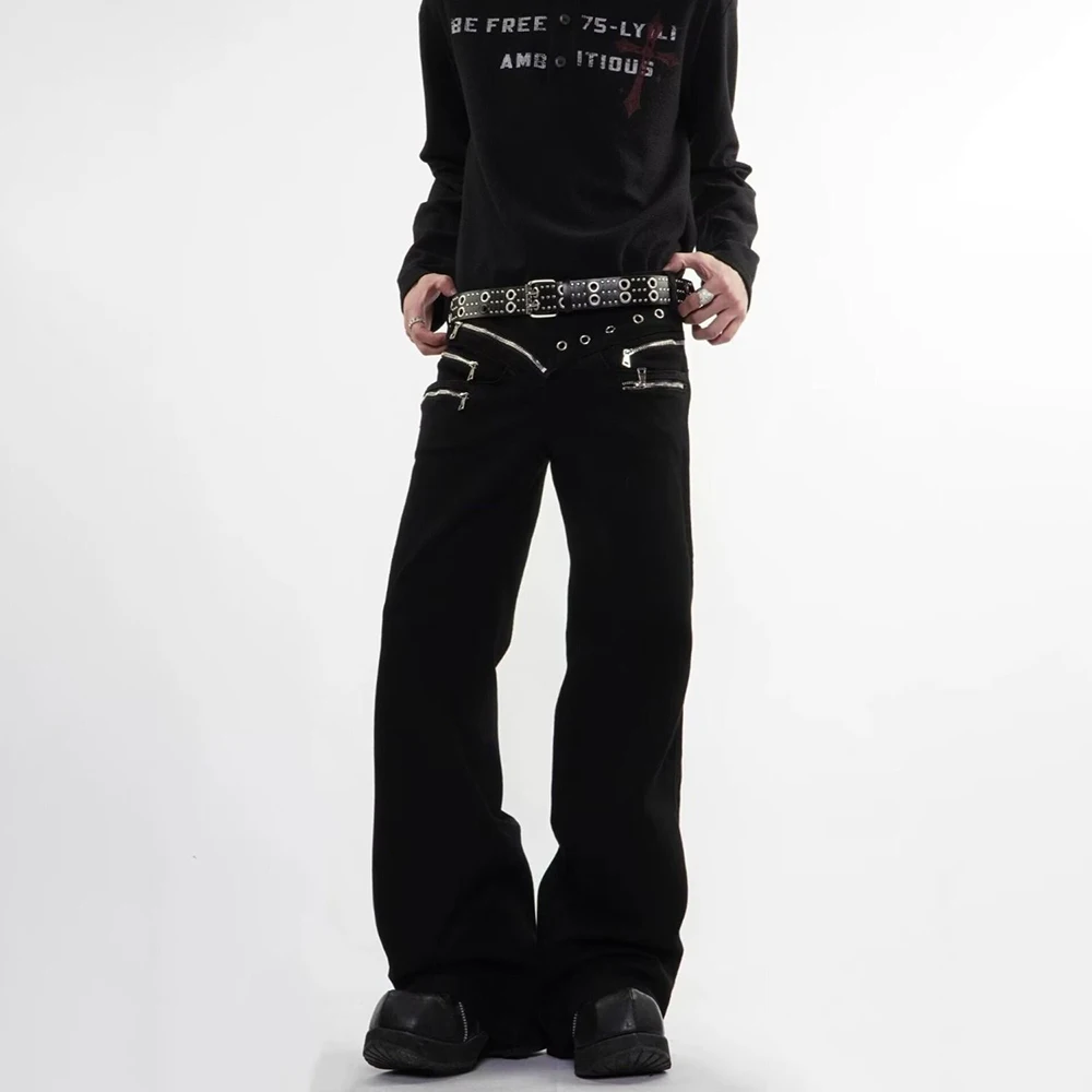 Mens Irregular Zipper Y2k Casual Jeans  Spring Streetwear Fashion Niche Nightclub Stage Gothic Punk Pants Men'S Clothing 2026