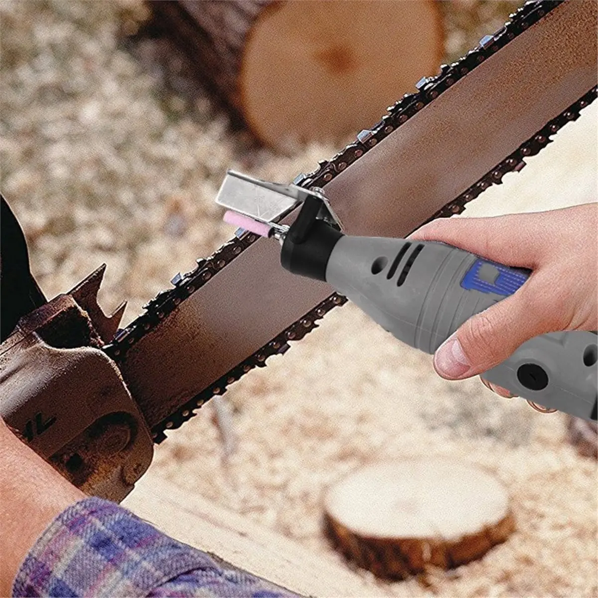 Multi-use Gear Chainsaw Sharpening Kit for Universal Tool Attachment Set with Stones & Guide