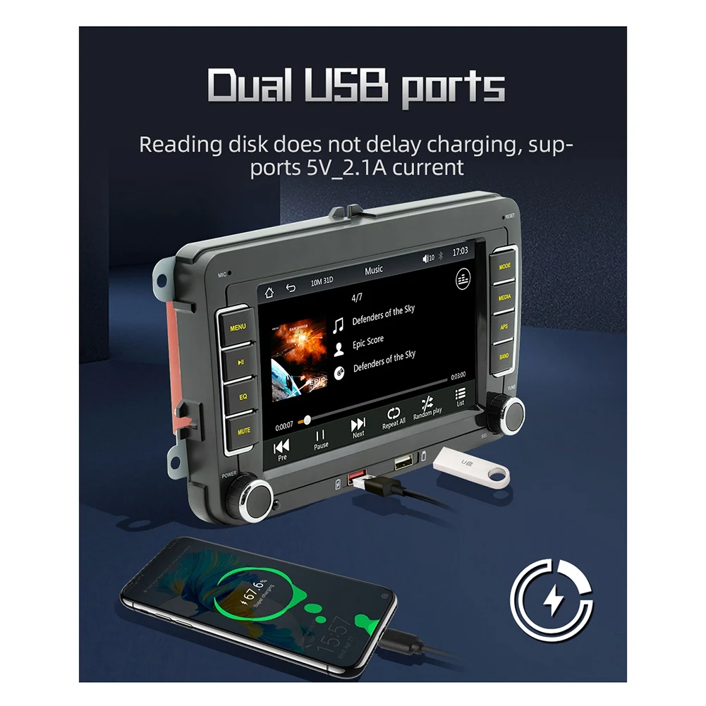 Durable-7 Inch 2Din Carplay Car Stereo Bluetooth MP5 Player For VW /Golf Polo/PASSAT/Skoda