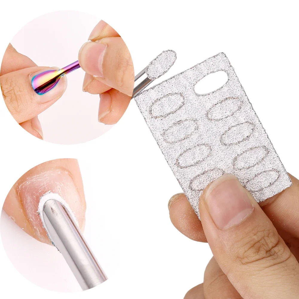 Silver Cuticle Pusher Dead Skin Remover Nail Polish Surface Sand Piece Scraper Horseshoe Manicure Pedicure Cleaner Tools