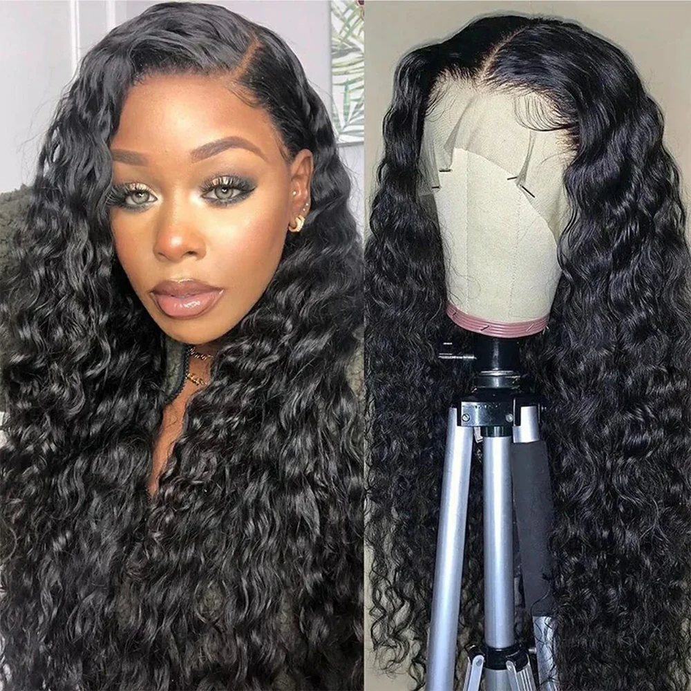 13x6 Deep Wave HD Transparent Lace Frontal Human Hair Wig 200 Density 30 34 38 Inch Deep Curly Wig 13x4 Lace Front Wig For Women