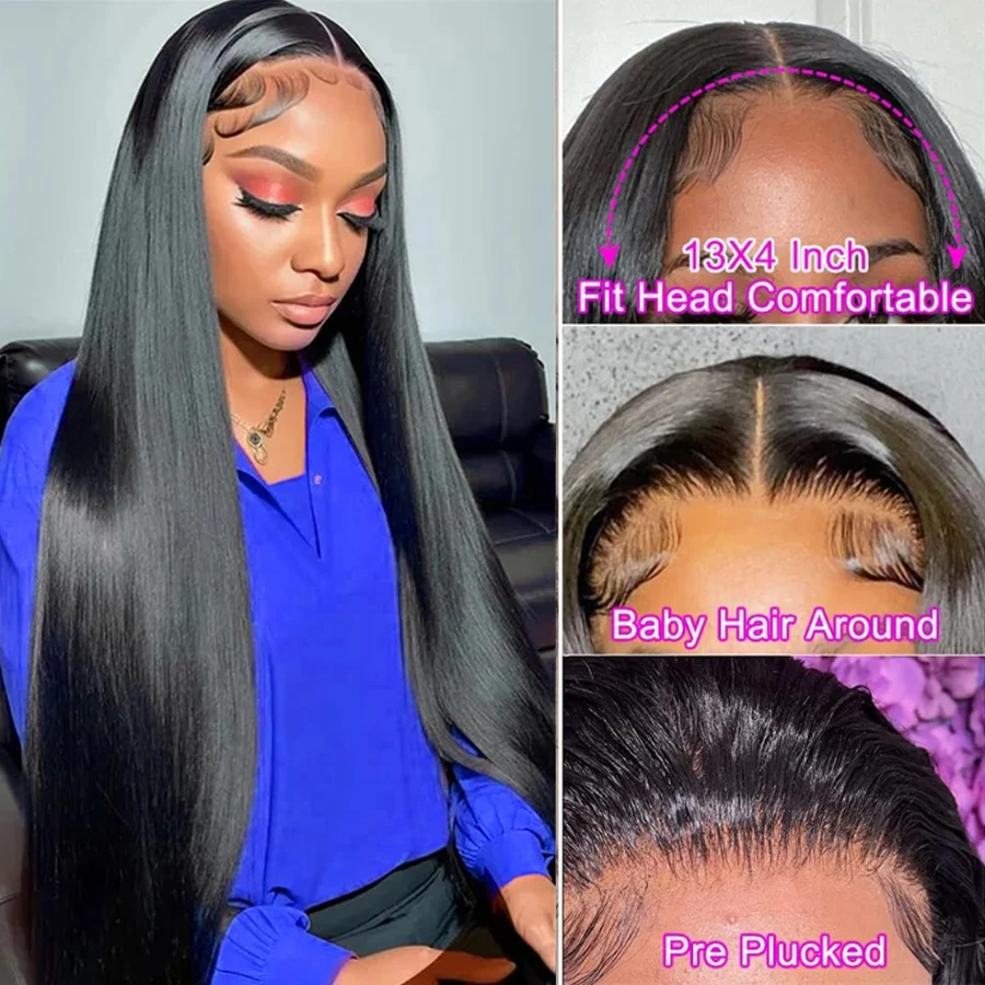 

13X4 HD Lace Wigs 180% Straight Glueless Human Hair Wig For Women Pre Plucked Hairline