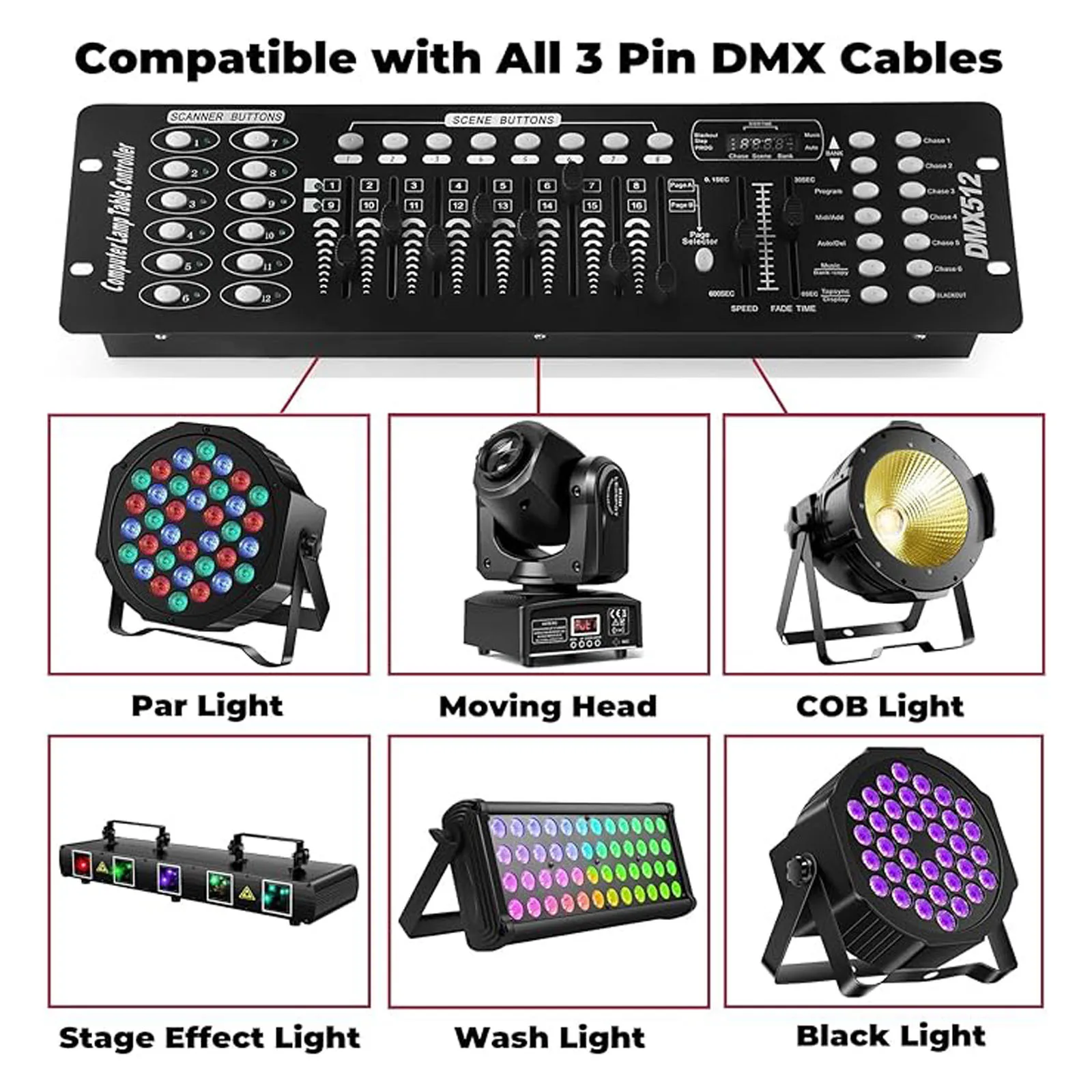 Imagem -05 - Dmx Light Controller para Concertos ao Vivo Black Grand Console Dmx e Midi Operador 192 Canais Ktv Djs Clubes