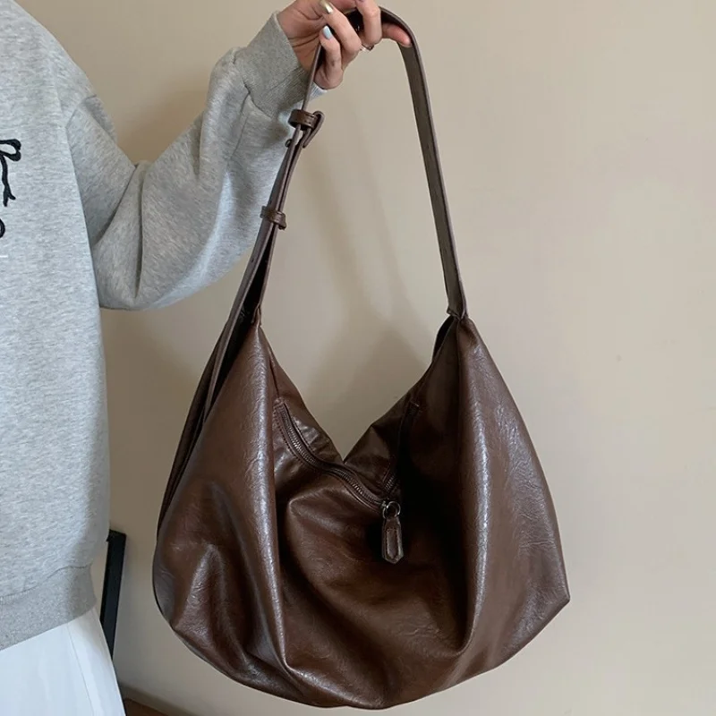 

Женская вместительная сумка-хобо из мягкой кожи, повседневная сумка-тоут с регулируемым ремнем, винтажная сумка для работы и шопинга