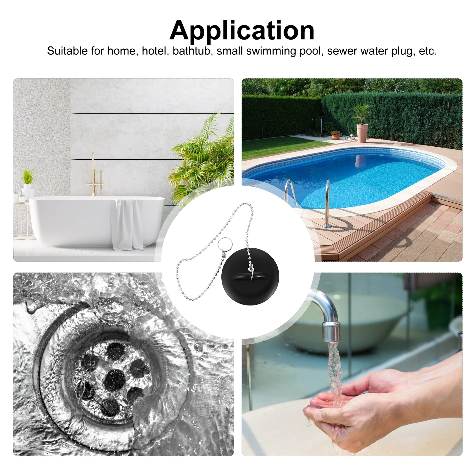 

2Pcs Heat Resistant Silicone Bathtub Stopper Flat Cover Sealed Perfectly for Home Hotel Small Pool Black Sealed Water Stoppers