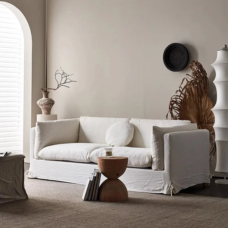 Modern simple linen cotton fabric removable and washable living room balcony homestay small apartment straight sofa