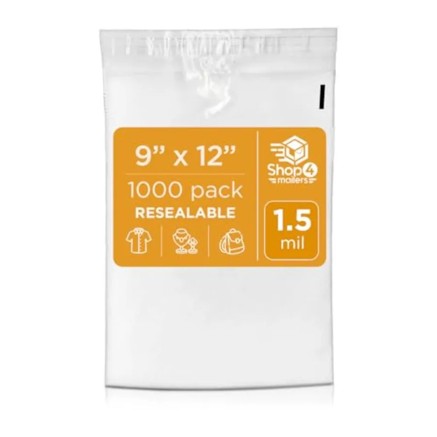 9 x 12 Bolsas de Plástico Transparente de Polipropileno de 1.5 Mil con Cierre Autoadhesivo para Ropa, Joyería, Documentos, Impresiones, Regalos, Almacenamiento Reutilizable 0