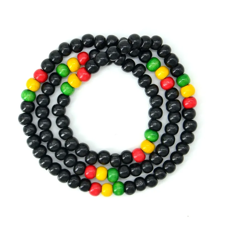 Red Yellow Green Black Wooden Beads Africa Rasta Reggae Punk Hiphop Necklaces Fashion Jewelry