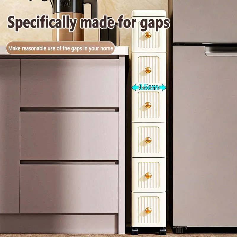 Armário Gaveteiro Ultra Estreito de 15CM com Rodas – Organizador de Armazenamento Multi-Nível para Cozinha/Banheiro/Sala de Estar, Organizador para Espaços Estreitos