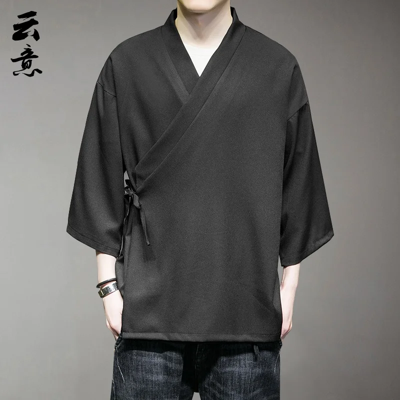 

Летняя мужская рубашка-ханьфу свободного кроя, дышащая, с косым воротником, в стиле династии Тан, для буддийской чайной церемонии, даосская роба, из тонкого хлопка
