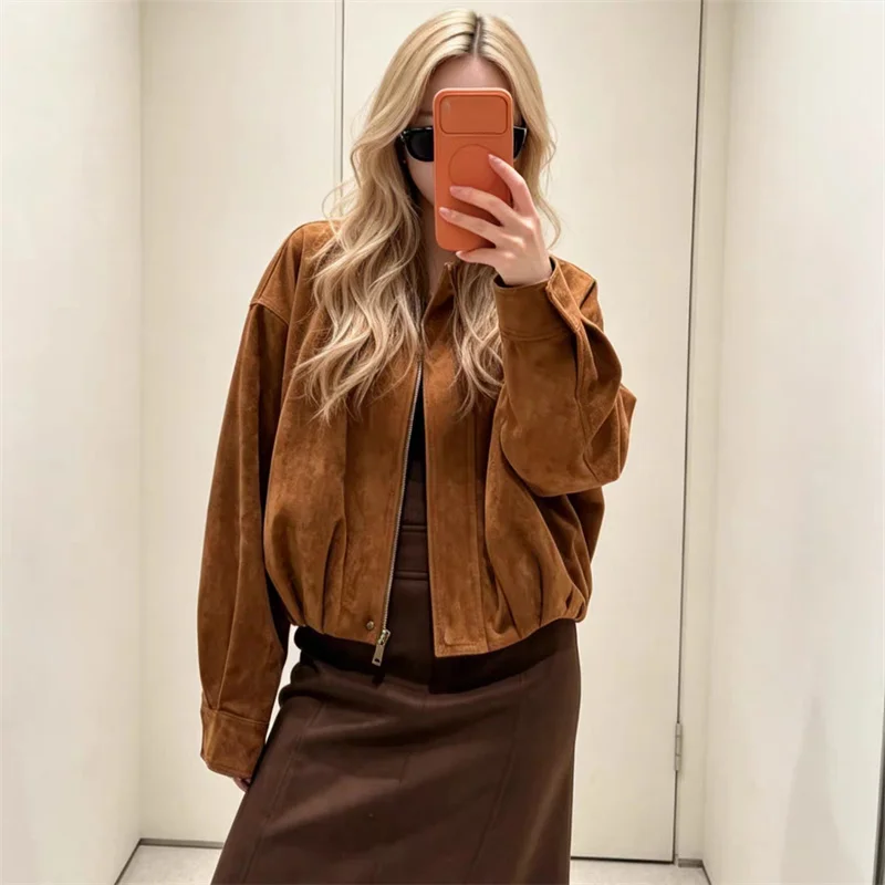 Guobioziy Women's Jacket 2026 Early Autumn New Arrival Fashionable Versatile Solid Color Retro Stand Collar Loose Coat