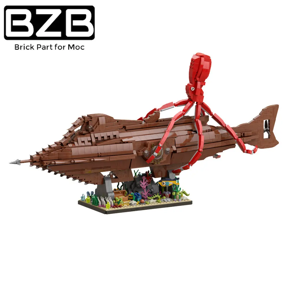 

BZB MOC 20000 Leagues Under The Sea Vessel Submarine Building Blocks Set Sky Pirates Skeleton Ship Bricks Toys Kids Best Gift