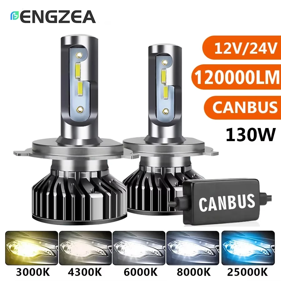 ENGZEA H1 H3 H4 H7 LED Canbus 130W 120000LM H8 H11 HB3 9005 HB4 9006 Led Headlights Car Light Bulbs Automobiles Auto Lamp 6000K