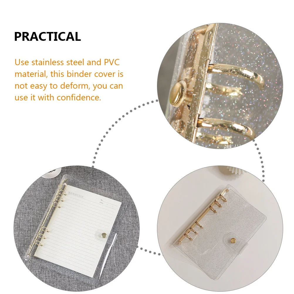 A5 Glitter Cover Stainless Steel 6 Ring Pvc Material For Office School Work Travel Diary Notebook Refillable Plastic